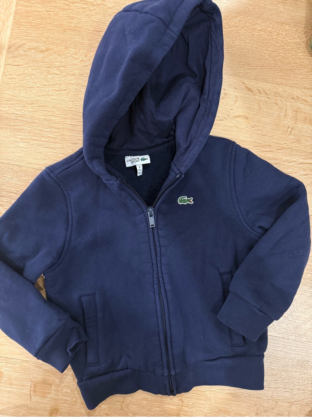 Lacoste Kids Navy Hoodie with Green Crocodile Patch